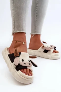 Miękkie I Wygodne Kapcie Damskie Krowy Jasnobeżowe Paivessa