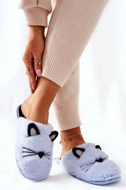 Miękkie Papcie Kotki Z Uszami Niebieskie Distty