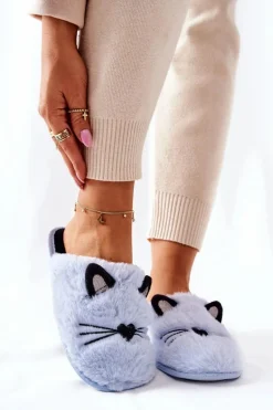 Miękkie Papcie Kotki Z Uszami Niebieskie Distty