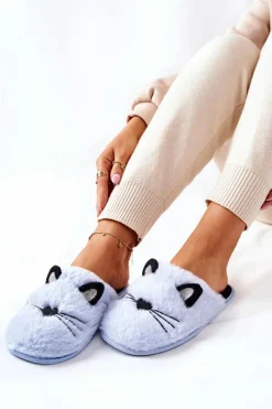 Miękkie Papcie Kotki Z Uszami Niebieskie Distty