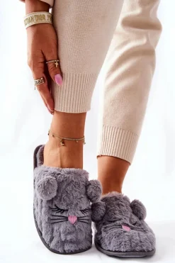 Miękkie Papcie Myszki Z Uszami Szare Luise