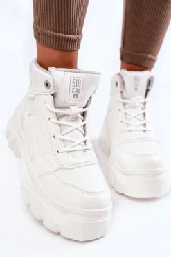 Modne Botki Trapery Memory Foam Big Star KK274369 Białe