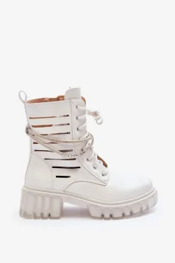 Modne Botki Workery Z Ozdobnym Paseczkiem Białe Rocky