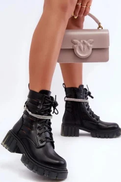 Modne Botki Workery Z Ozdobnym Paseczkiem Czarne Rocky