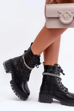 Modne Botki Workery Z Ozdobnym Paseczkiem Czarne Rocky