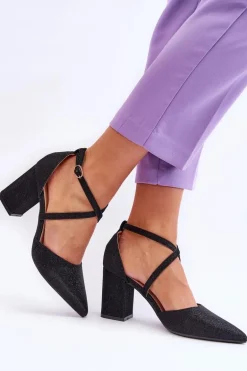 Modne Błyszczące Czółenka Na Słupku Czarne Galaxy