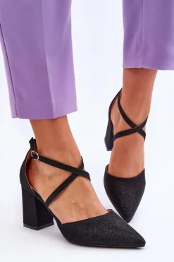 Modne Błyszczące Czółenka Na Słupku Czarne Galaxy