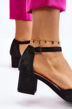 Modne Błyszczące Czółenka Na Niskim Obcasie Czarne Leilany