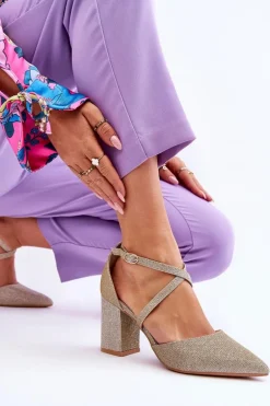 Modne Błyszczące Czółenka Na Słupku Złote Galaxy