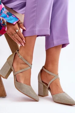 Modne Błyszczące Czółenka Na Słupku Złote Galaxy