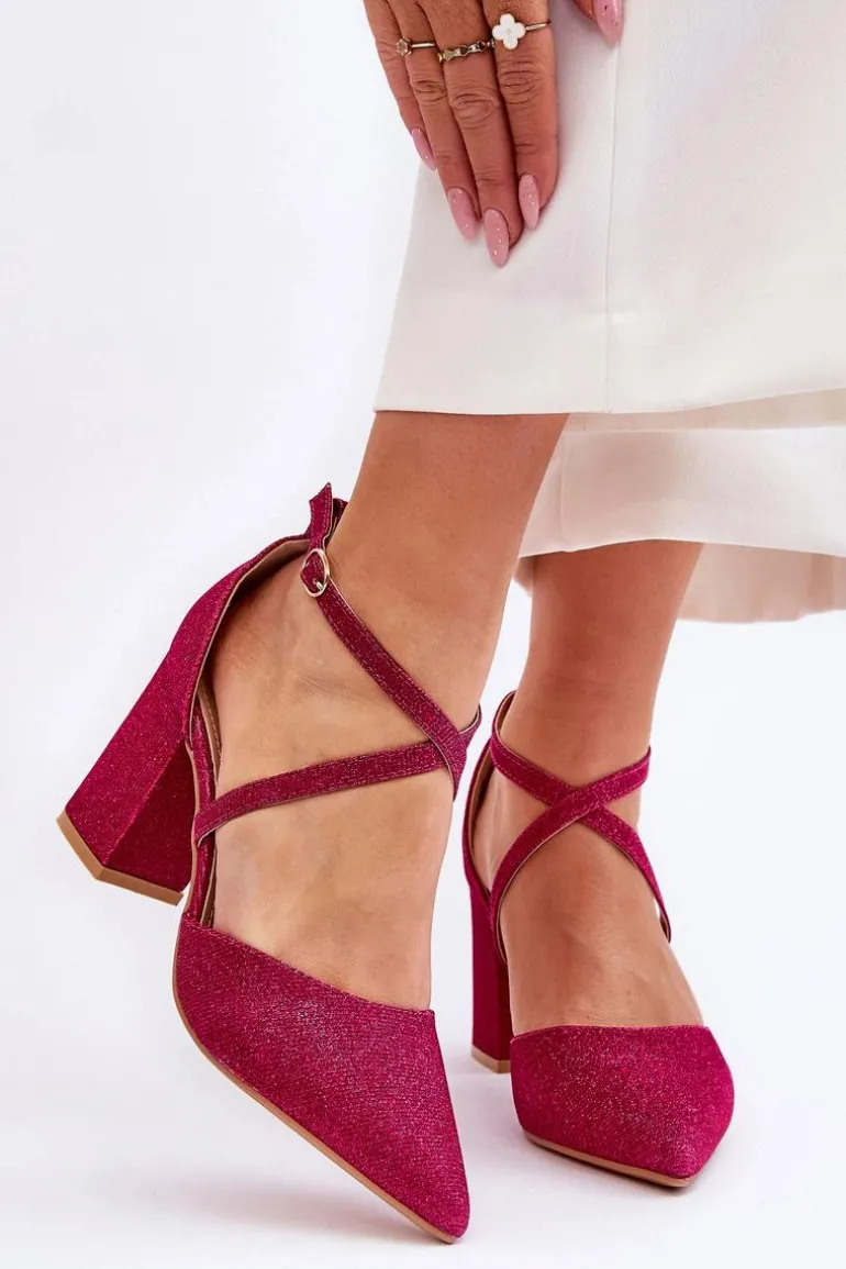 Modne Błyszczące Czółenka Na Słupku Fuksja Galaxy
