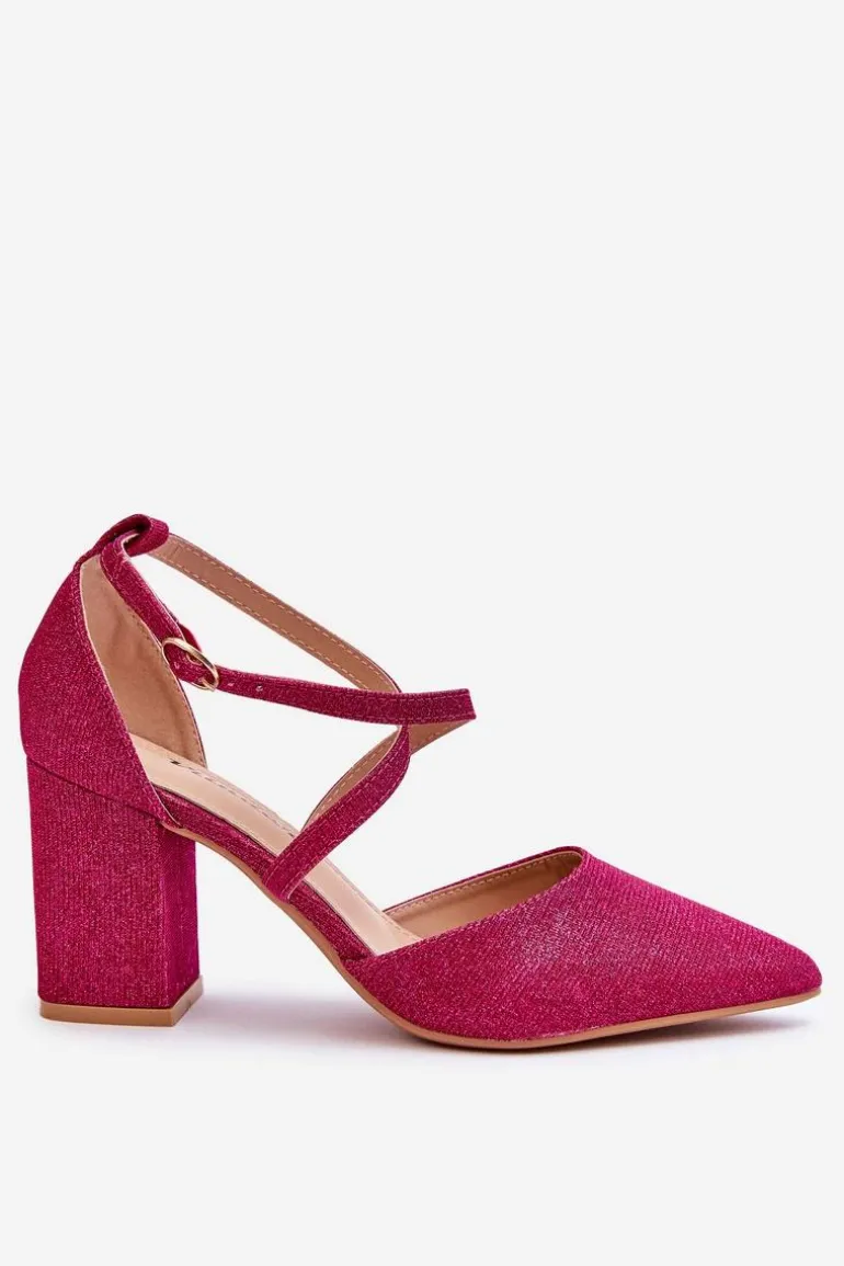 Modne Błyszczące Czółenka Na Słupku Fuksja Galaxy