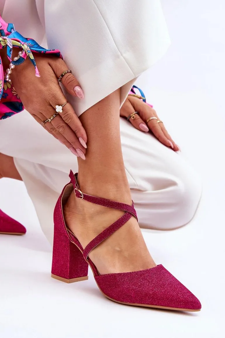 Modne Błyszczące Czółenka Na Słupku Fuksja Galaxy