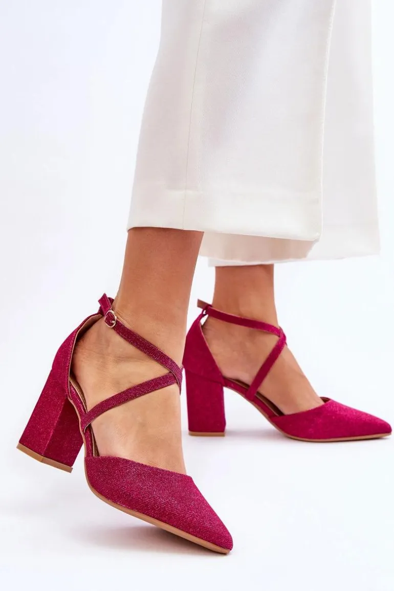 Modne Błyszczące Czółenka Na Słupku Fuksja Galaxy