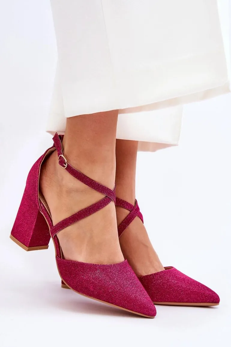 Modne Błyszczące Czółenka Na Słupku Fuksja Galaxy