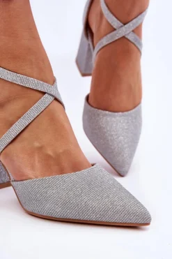 Modne Błyszczące Czółenka Na Słupku Srebrne Galaxy