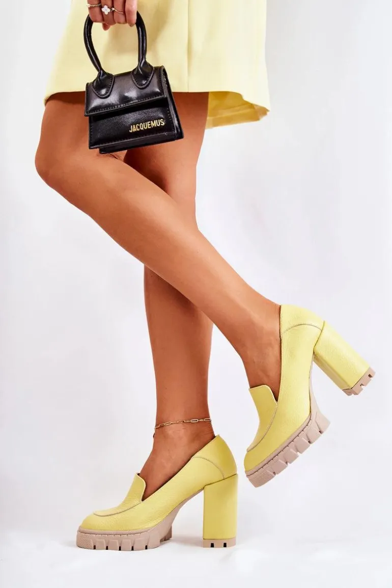 Modne Czółenka Na Masywnej Platformie Żółte Margott
