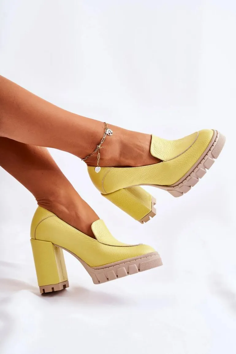 Modne Czółenka Na Masywnej Platformie Żółte Margott
