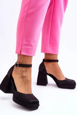 Modne Czółenka Na Masywnym Obcasie Czarne Sandia