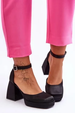 Modne Czółenka Na Masywnym Obcasie Czarne Sandia