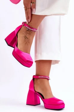 Modne Czółenka Na Masywnym Obcasie Z Cyrkoniami Fuksja Adel