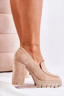 Modne Czółenka Na Platformie Lewski Shoes 3196 Beżowe