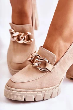 Modne Czółenka Na Platformie I Słupku Lewski Shoes 3197 Beżowe