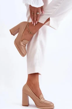 Modne Czółenka Na Słupku Beżowe Florence