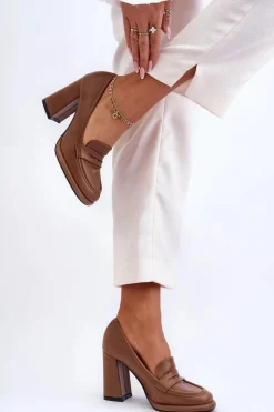 Modne Czółenka Na Słupku Brązowe Florence