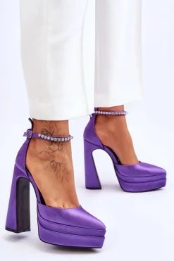 Modne Czółenka Na Słupku Fioletowe Santoro