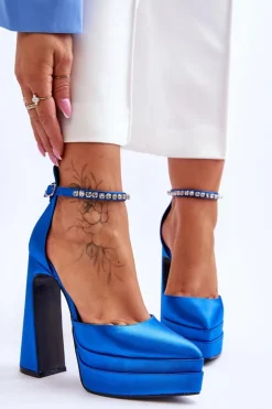 Modne Czółenka Na Słupku Niebieskie Santoro