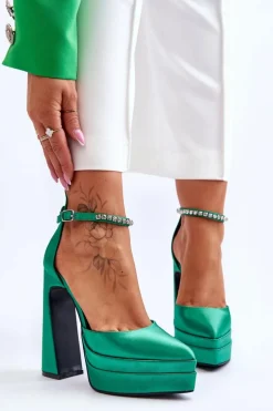 Modne Czółenka Na Słupku Zielone Santoro