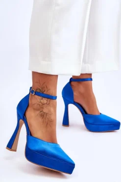 Modne Czółenka Na Szerszej Szpilce Niebieskie Madness