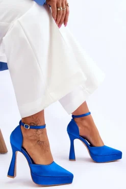 Modne Czółenka Na Szerszej Szpilce Niebieskie Madness