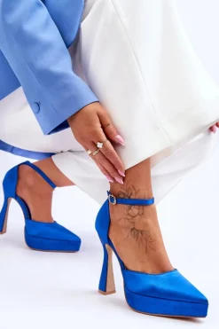 Modne Czółenka Na Szerszej Szpilce Niebieskie Madness