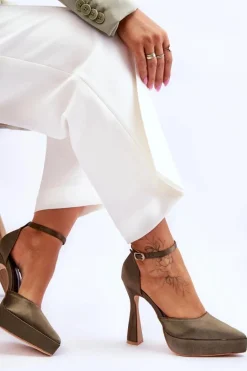 Modne Czółenka Na Szerszej Szpilce Ciemnozielone Madness