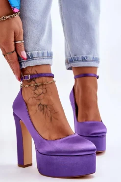 Modne Czółenka Na Wysokim Słupku Fioletowe Hayden
