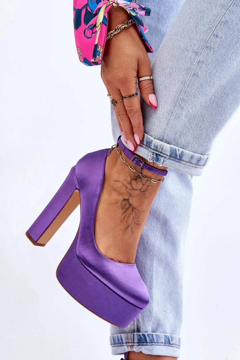 Modne Czółenka Na Wysokim Słupku Fioletowe Hayden