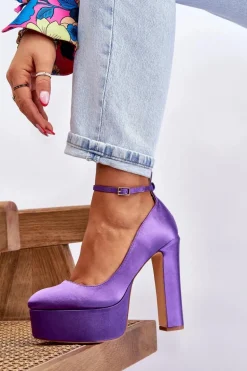 Modne Czółenka Na Wysokim Słupku Fioletowe Hayden