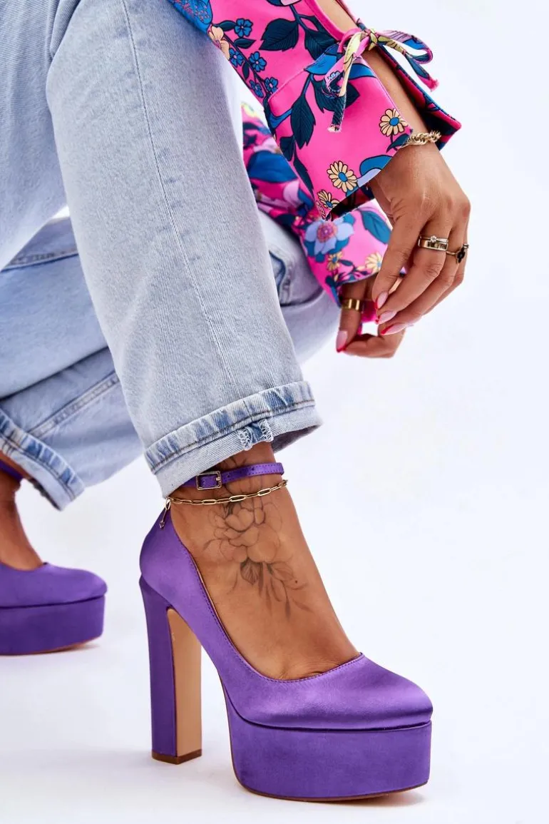 Modne Czółenka Na Wysokim Słupku Fioletowe Hayden