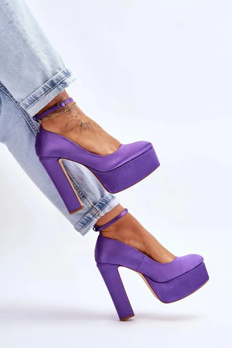 Modne Czółenka Na Wysokim Słupku Fioletowe Hayden