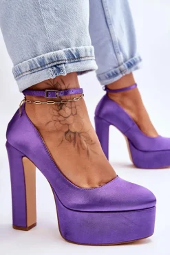 Modne Czółenka Na Wysokim Słupku Fioletowe Hayden