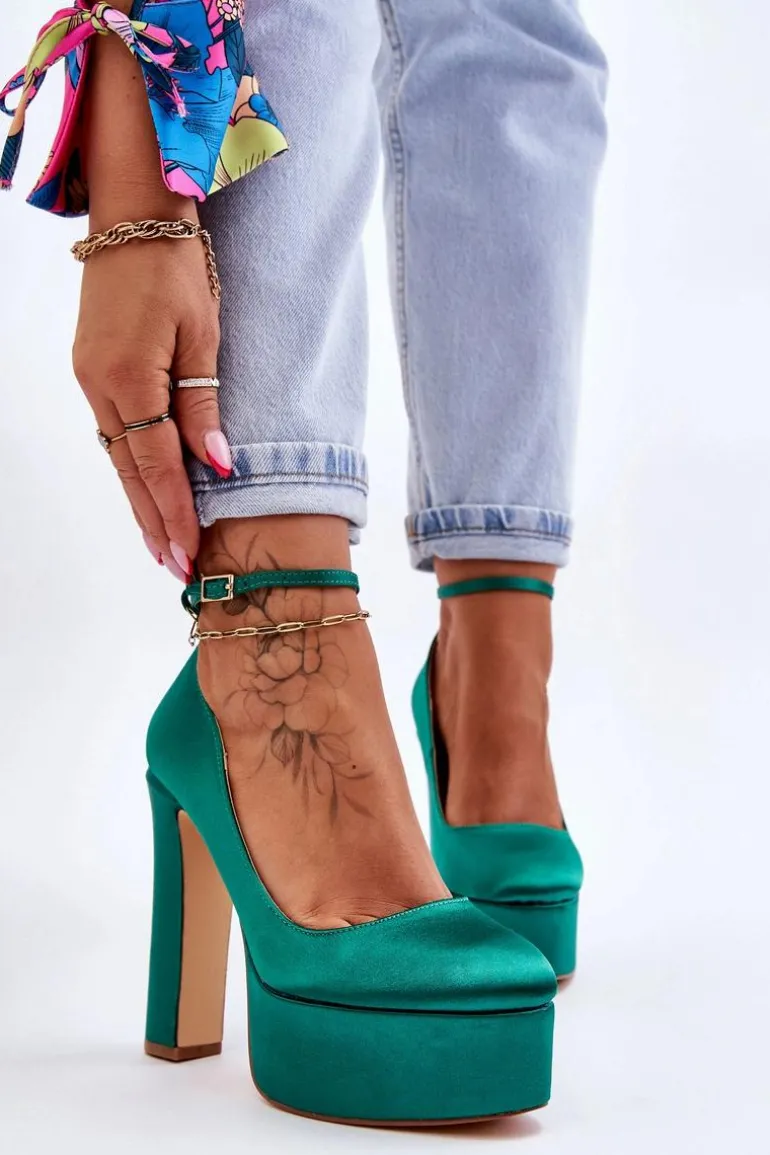 Modne Czółenka Na Wysokim Słupku Zielone Hayden