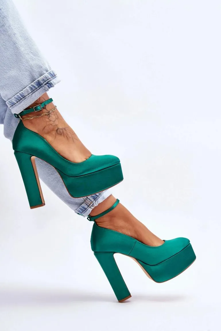 Modne Czółenka Na Wysokim Słupku Zielone Hayden