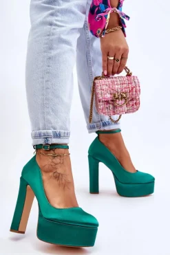 Modne Czółenka Na Wysokim Słupku Zielone Hayden