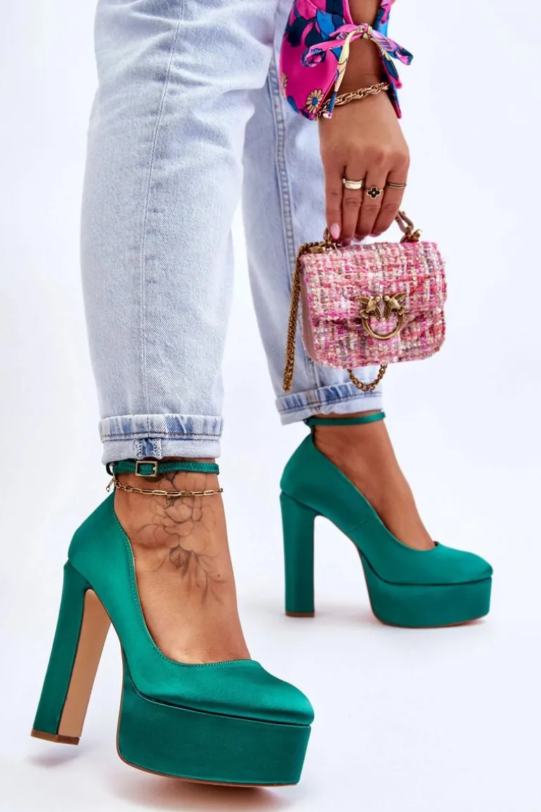Modne Czółenka Na Wysokim Słupku Zielone Hayden