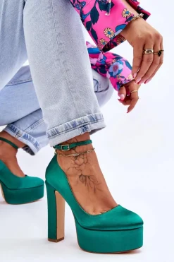 Modne Czółenka Na Wysokim Słupku Zielone Hayden