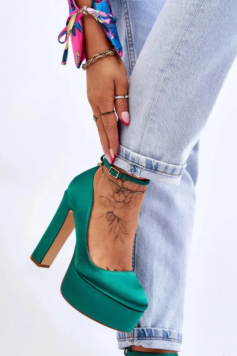 Modne Czółenka Na Wysokim Słupku Zielone Hayden