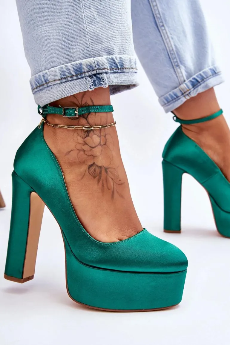 Modne Czółenka Na Wysokim Słupku Zielone Hayden