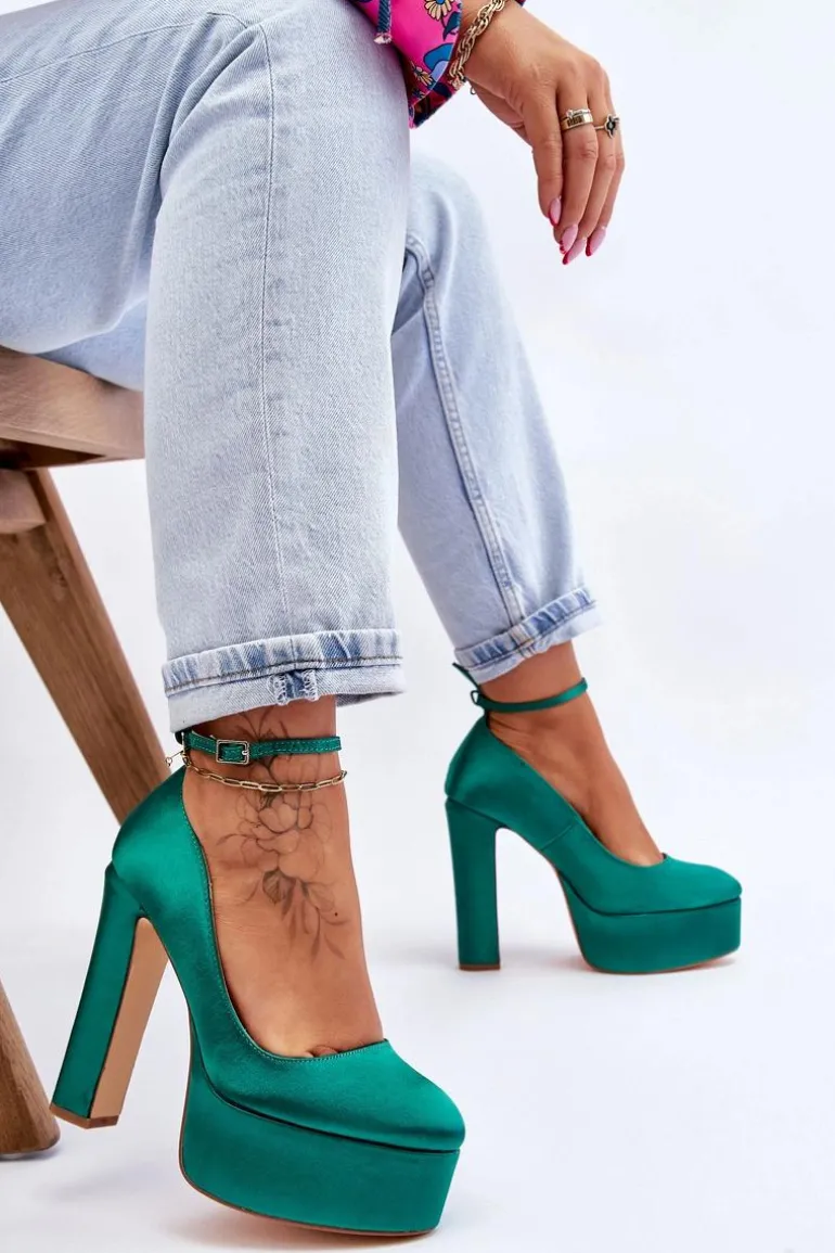 Modne Czółenka Na Wysokim Słupku Zielone Hayden